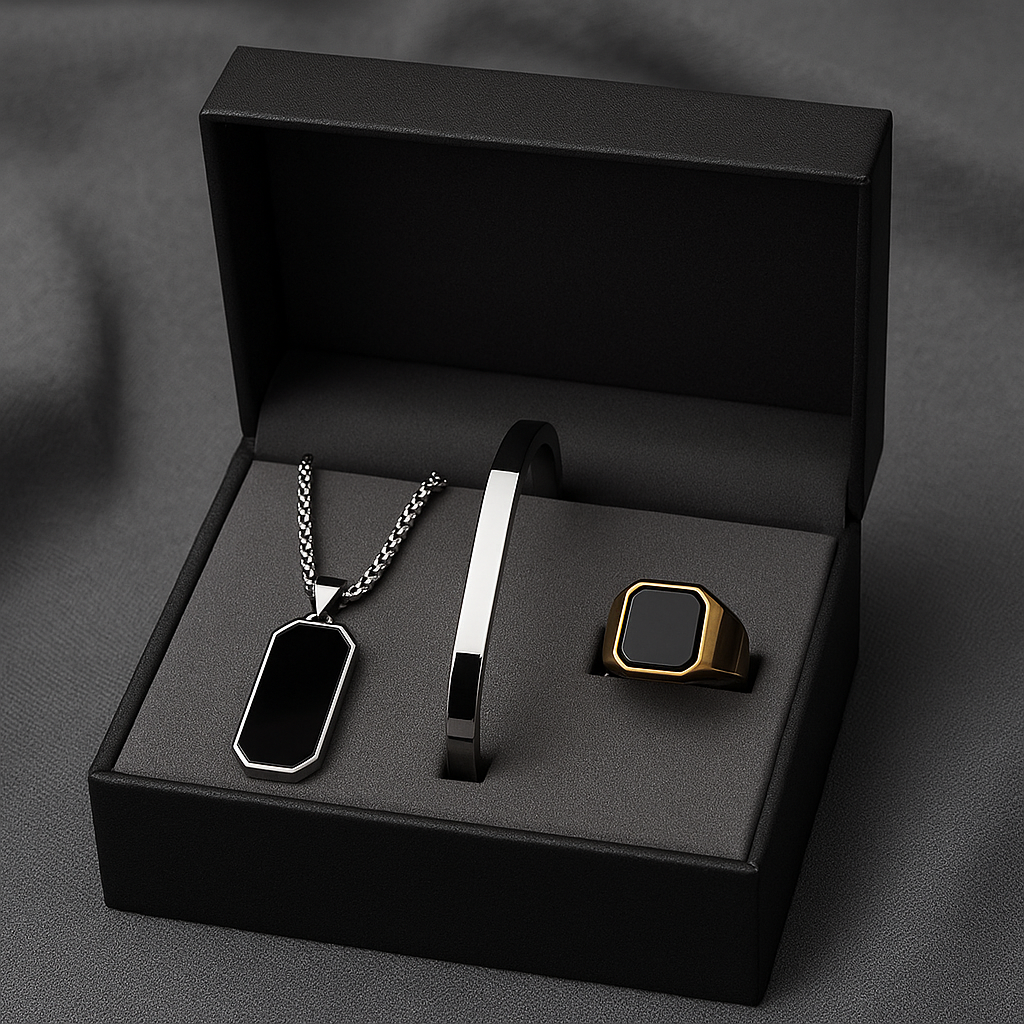 Black Onyx Trio – Premium Men’s Jewelry Gift Set