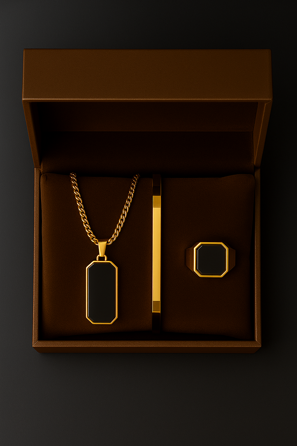 Golden Onyx Trio – Premium Men’s Jewelry Gift Set