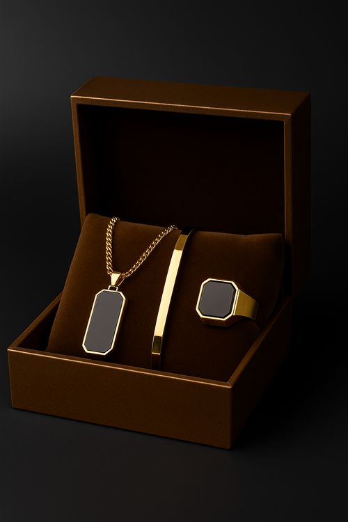 Golden Onyx Trio – Premium Men’s Jewelry Gift Set